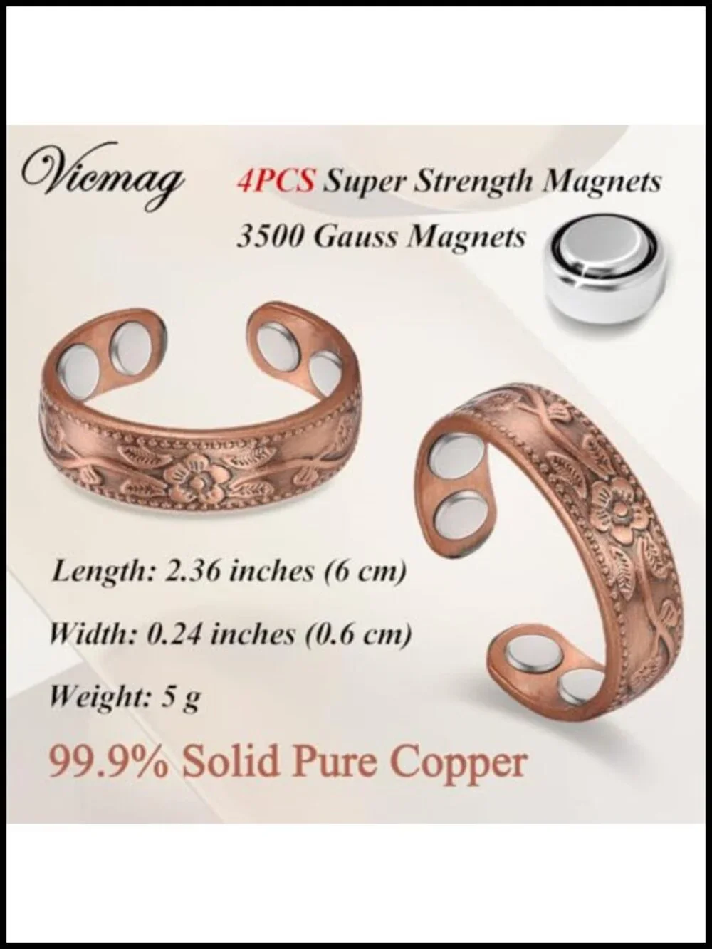 2pcs Magnetic Copper Rings with 4X Magnets Adjustable Open Circle